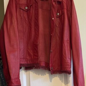 Elegant Red Leather Jacket for Women